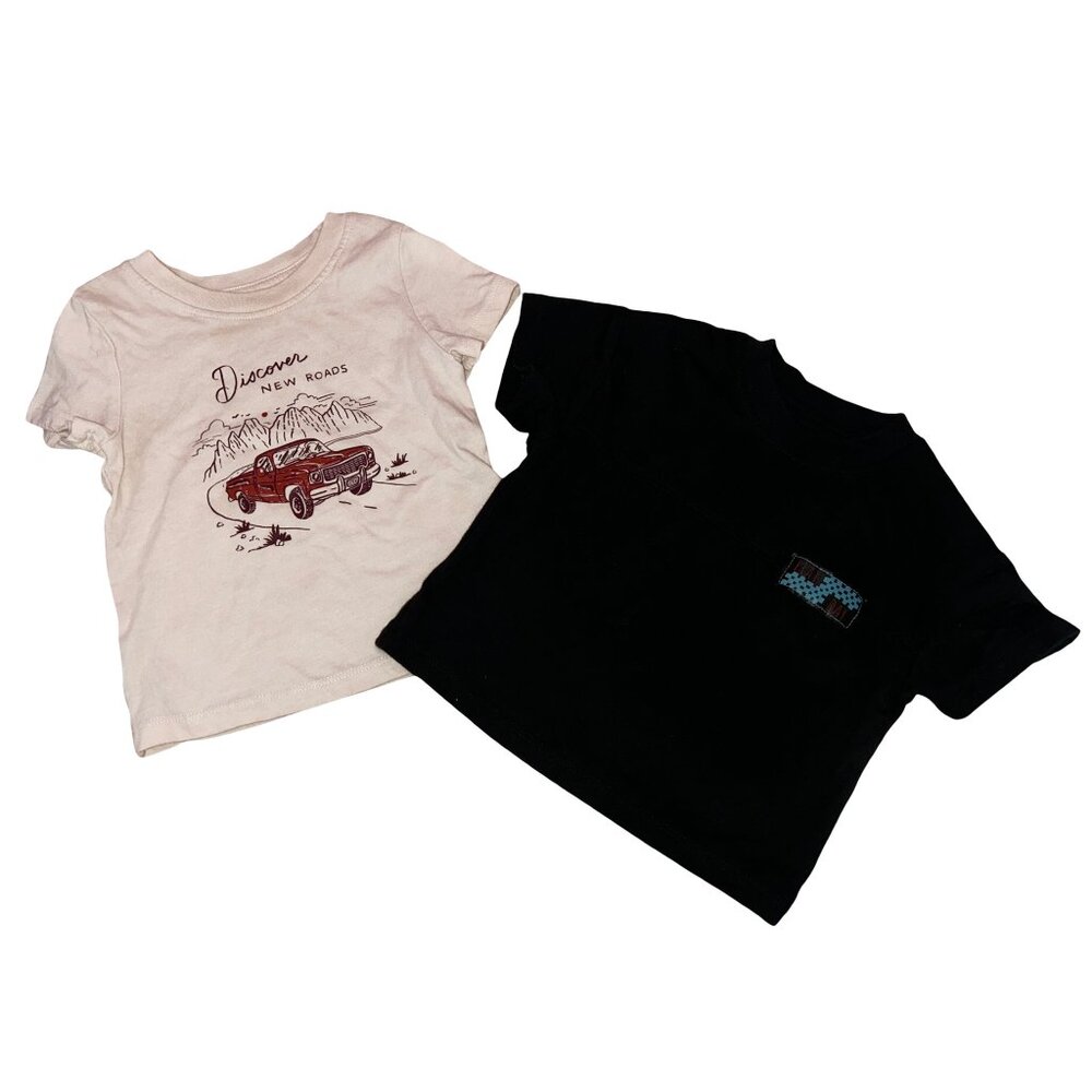Cat & Jack 12M 2pc T-Shirt Bundle Neon Dinosaur & Discover New Roads